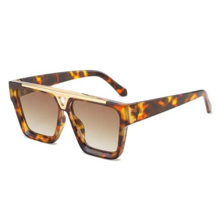 Rektangulära solglasögon med platt ram och gulddetalj