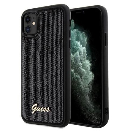 Guess Sequin Script Metallfodral för iPhone 11 / Xr - svart