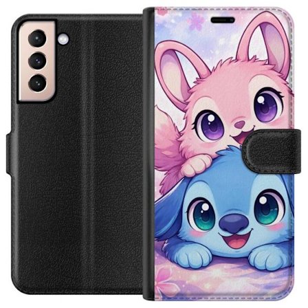 Kompatibel Tegnebogsetui til Samsung Samsung Galaxy S21 Sød kawaii illustration med pink og blå fantasidyr, store øjne og bløde farver perfekt til