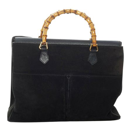 Gucci Vintage Pre-owned Bamboo Suede Satchel Sort, Dame Vintage Tasker, Størrelse: ONE Size