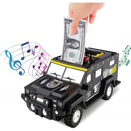 Sparebøsse for gutter, kul pansret bil sparebøsse med musikk og lys, sparebøsse for barn, morsomme gaver til jul, bursdag