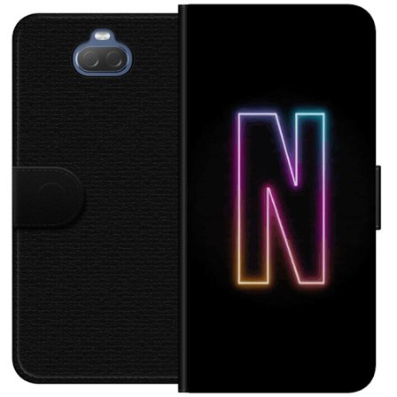 Kompatibelt Lommeboketui til Sony Sony Xperia 10 Minimalistisk neonbokstav N i fargeskiftende lys mot svart bakgrunn