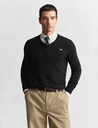 GANT Classic Cotton V-Neck - Black - XL