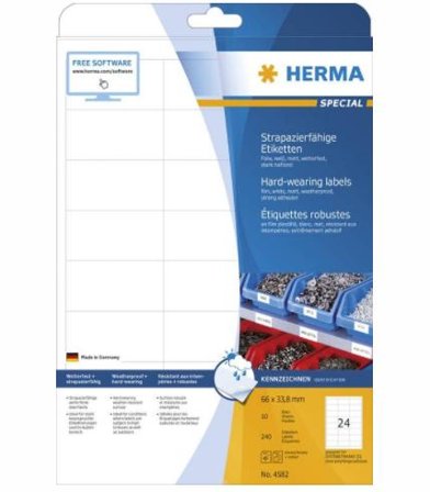 Herma Etiketter Slitesterke A4 66x33,8mm hvit (240)