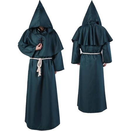 Unisex Aikuisten Keskiaikainen Takki Puku Munkki Huppu Takki Viitta Friar Pappi Noita Halloween Tunika Puku 3kpl Green XX-Large