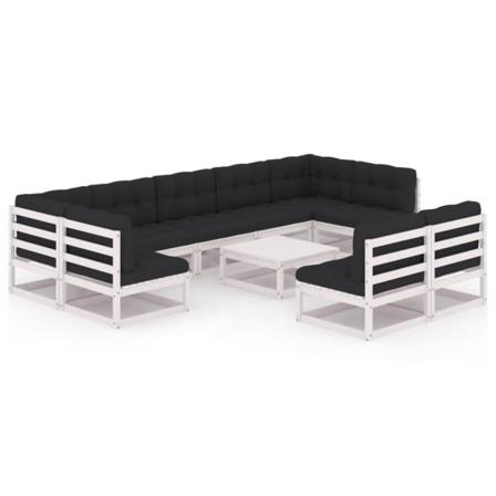 Vidaxl Loungegrupp Med Dynor 10 Delar Vit Massiv Furu Vit