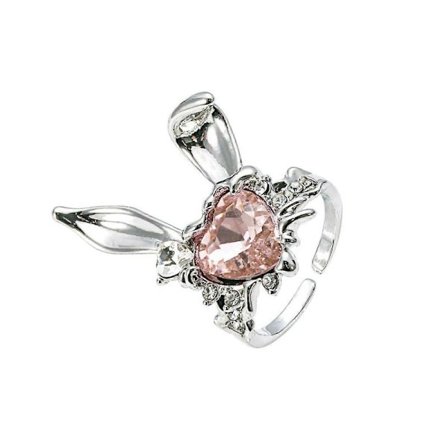Justerbar Fingerring Utsøkte Rhinestones Rosa Hjerte Herlige Kaninører Dame Fingerring [BR]