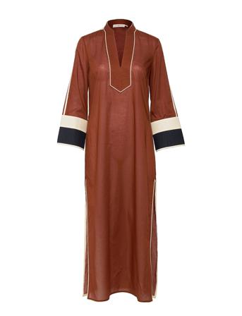 Color-Blocked Long Caftan Brown Tory Burch