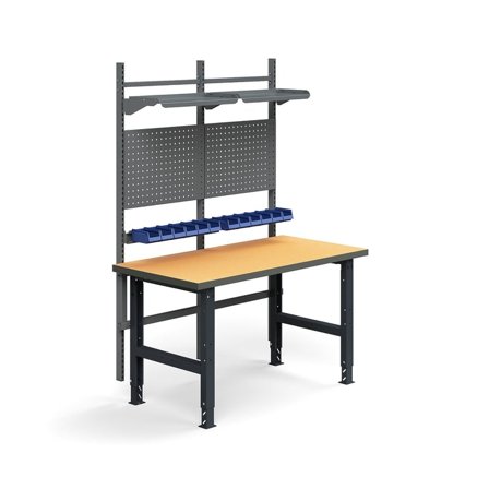 Complete workbench TRUST, inc. tool panels, boxes + shelves, 1500x760 mm, hardboard