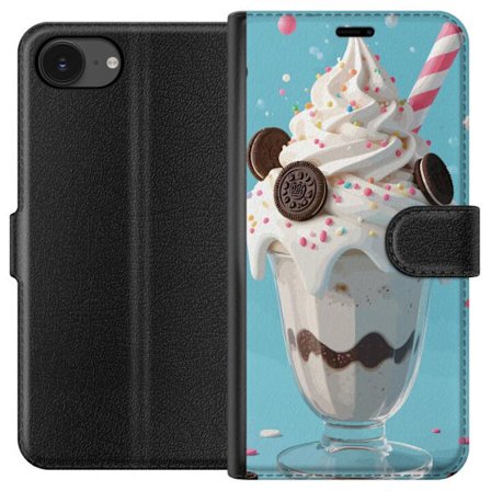 Kompatibelt Lommeboketui til Apple iPhone 16e Milkshakeplakat iskremsglass desserter informasjonskapsler pisket krem Oreo søtsaker godteri kawaii blå