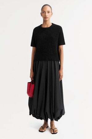 Soft Goat - Short Sleeve Boucle - Women cashmere sweater - M - Black