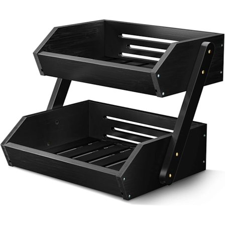 2-lags Bambus Frugtkurv Skålholder, Brød Grøntsager Opbevaringsstativ til Køkkenbordplade, Snacks Hylde i Hjemmekøkken og Kontor