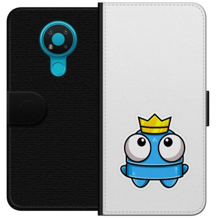 Yhteensopiva Lompakkokotelo Nokia Nokia 3.4 Sininen piirros hahmo kruunulla ja suurilla silmillä leikkisässä kuninkaallisessa tyylissä