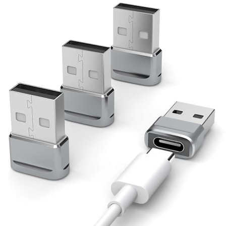 4-pakning USB A til USB C-adapter Hurtiglading Dataoverføring for iPhone iPad CarPlay Samsung Pixel