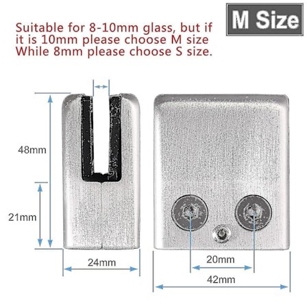 Glassklemme, 8-pakning Rustfritt Stål Kvadratklemme 6-8mm Glassklipsklemme Brakett Flatt Bakside