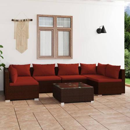 Vidaxl Loungegrupp För Trädgården Med Dynor 7 Delar Konstrotting Brun