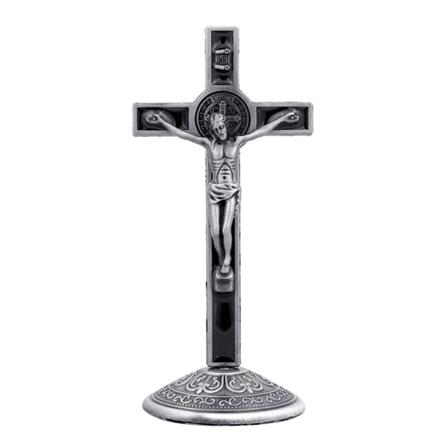 Heligt bord för korset Jesus Kristus på stativet Kristna kyrkans reliker Figuriner Vintage tin