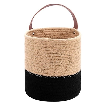 Seinään Kiinnitettävä Kudottu Säilytyskori Nahkakahvalla, Hyllykori Järjestäjä Kasveille Kodin Sisustukseen, Suuri