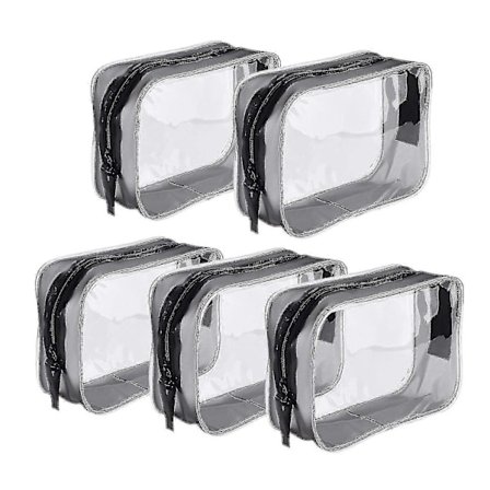 5-pak Klar Bærbar Kosmetisk Makeup Taske PVC Lynlås Toilet Taske Til Ferie, Badeværelse Og Organisering (lille, Transparent)-CE db