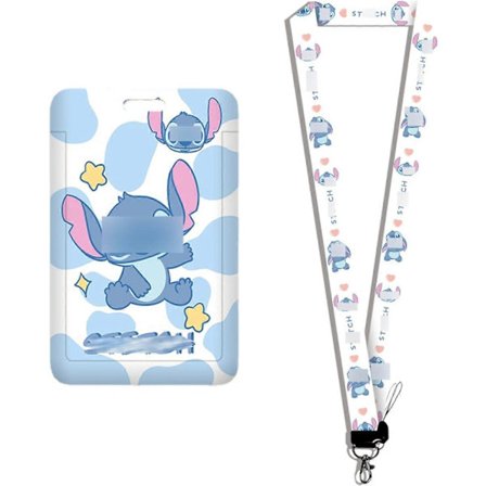 Stitch Søt Badge Kortholder med Lanyard, Anime Barn Hals Lanyard for Nøkler Morsom Tegneserie Lanyards Pung W
