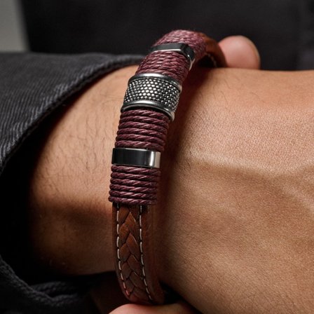 Icon | Bracelet en cuir brun et en acier inoxydable pour hommes - Bracelets en cuir