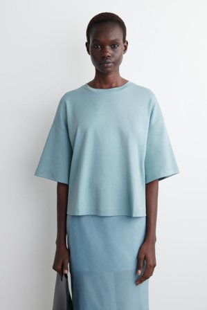 COS Damen Kastenförmiges Oversized-T-Shirt - Blau