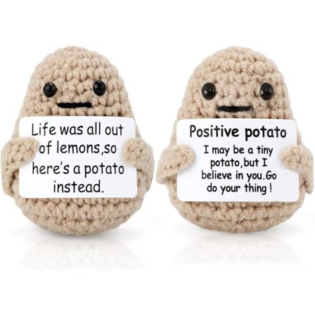 2 st roliga positiva incitament potatis virkning, 2,76 tum virkad inspirera positiv potatisleksak med positivitetsbekräftelsekort söt positiv (beige)