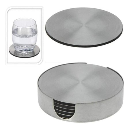 IC 6 kpl juomalasialliset ruostumattomasta teräksestä, lasialuset Mats pyöreät, liukumattomat kahvi-alustat EVA-pohjalla