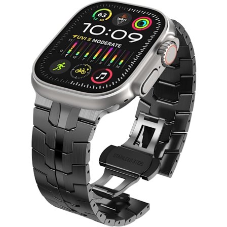 49mm 45mm 44mm 42mm Kompatibel med Apple Watch-armband, herr armband i rostfritt stål, metallersättningsband, svart