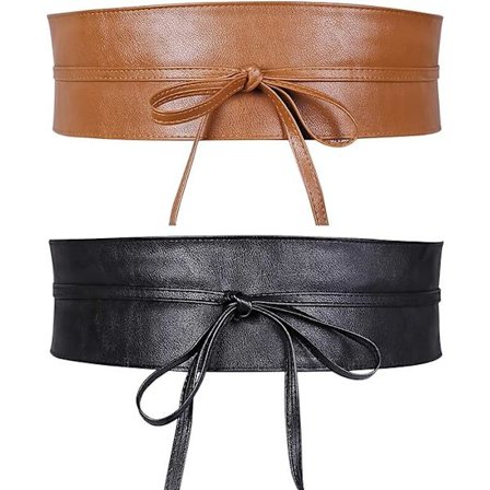 2-pak Kvinders Bredt Taljebælte Blødt Kunstlæder Obi Bælte Bredt
