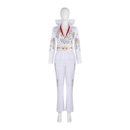 Halloween-kostymer 2024 Rockesanger hvit Elvis Presley stor menn og kvinner cosplay kostyme utendørs festforestilling dans cos kostyme-Xin W2 L