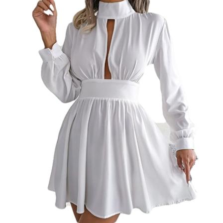 Mode kvinnors sommar elegant personlighet pendling ihålig halvhög midja midja mini kjol aftonklänning WHITE M