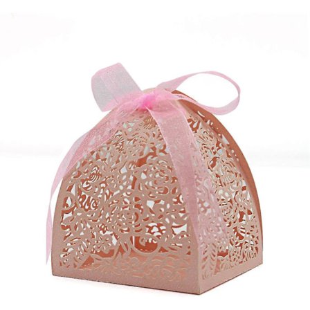 Pakke med 70 laserudskårne rose slikæsker, gaveæsker 6,5 x 6,5 x 7,9 cm, gaveæsker