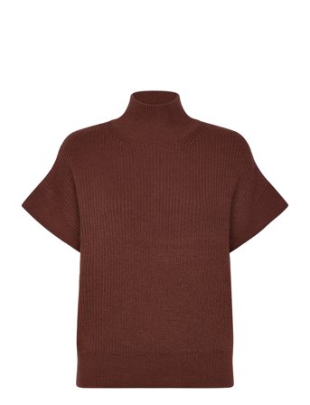 Mango Perkins-Neck Short-Sleeved Sweater - Brown - L