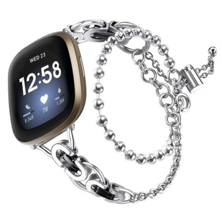 Fitbit Sense / Versa 3 urrem i rustfrit stål med dobbelt cirkeldesign - Sølv Og Sort Silver grey
