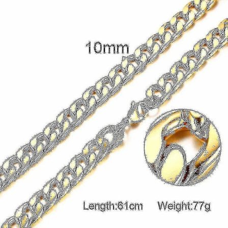 Halsband för män Rund Miami Cuban Link Kedja Guld och Ton Rostfritt Stål Punk Pojke Manlig Colar Gåvor 24" (NC166G)