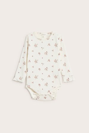 Newbie | Blommig ribbad body | Offwhite