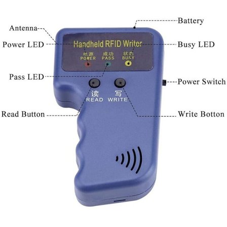 125KHz RFID ID-kopimaskine, bærbar ID-kortlæser, skriver, duplikator + 6 stk. nøglebrikker + 6 stk. avancerede nøglekort