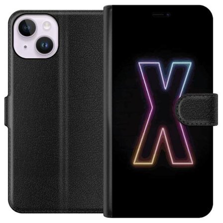 Kompatibelt Lommeboketui til Apple Apple iPhone 15 Neonbokstav X i sterke fargevariasjoner mot svart bakgrunn, kraftig typografisk design med tydelig