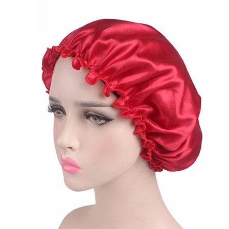 Silke Satin Nattsøvn Cap Hår Bonnet Hat Head Cover Bredt bånd