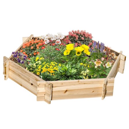 Højbed Sekskantet Diy Plantepotte Plantekasse Lavet Af Træ Til Havebalkon Naturlig 100 X 92 X 16 Cm