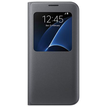 Samsung S7 Flip View Läderfodral I Svart L Fönster Svart