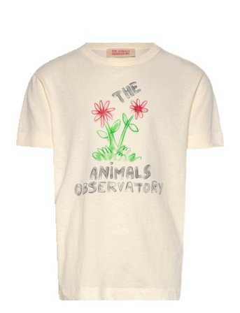 THE ANIMALS OBSERVATORY Flowers White Rooster T-Shirt - Cream - 8 Y