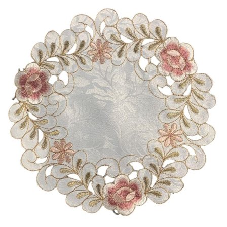 Sæt med 4 blomstrede broderede blonde runde dækkeservietter 24,9 cm x 24,9 cm, ZQKLA
