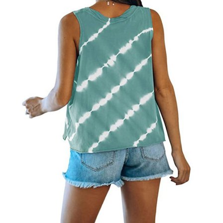 Randig printed ärmlös väst för kvinnor Lös T-shirt Topp