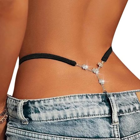 Sexet bælte med rhinsten, smykke, krystal, g-streng, trusser, elastisk g-streng, rave-rhinsten, g-streng-undertøj, bikini, krystal, talje, mavekæde 