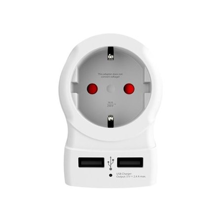 Adaptör - SKROSS - Europa till USA+ - 2 USB - Vit - Rektangulär