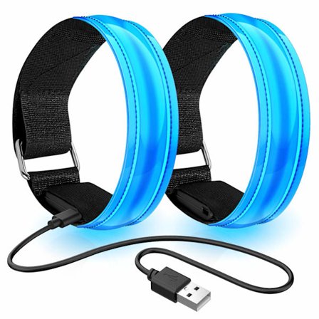 2-pak LED Armbånd til Løb, Genopladeligt Højt Synlighedslys med Reflekterende Striber til Natjogging, Cykling og Hundeluftning
