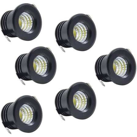 Förpackning med 6 Svarta Mini LED Infällda Takspotlights Mini LED Spotlight för Skåp Taklampa, 3W, Varmvit