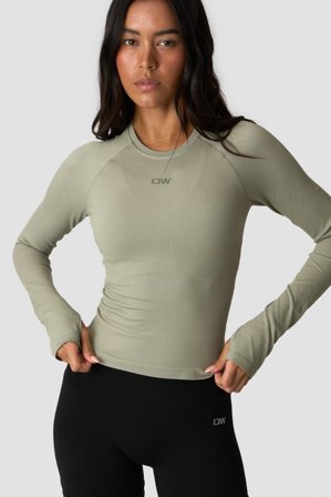 Sculpt Seamless Ribbed LS Light Khaki Green